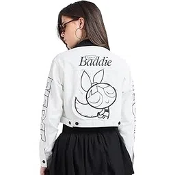 bewakoof Blossom Women's Applique Oversized Fit Full Sleeve Collar Pure Cotton Crop Jacket_684828_White_XL-picture-14