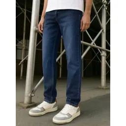 Bewakoof Blue Blended Straight Fit Self Designed Stretchable Jeans-picture-43