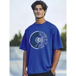 Bewakoof Blue Cotton Graphic Relaxed Fit T-Shirt-picture-34