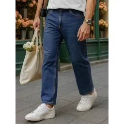 Bewakoof Blue Cotton Lycra Solid Regular Fit Jeans-picture-28