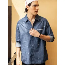 Bewakoof Blue Cotton Relaxed Fit Graphic Printed Oversized Shirt-picture-17