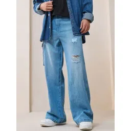 Bewakoof Blue Cotton Straight Fit Distressed Jeans-picture-40