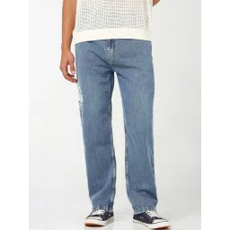 Bewakoof Blue Cotton Straight Fit Embroidered Jeans-picture-36