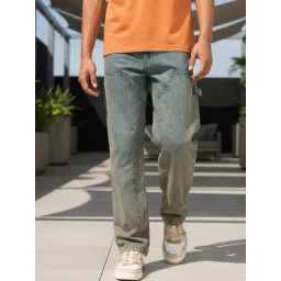 Bewakoof Blue Cotton Straight Fit Self Pattern Jeans-picture-39