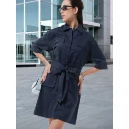 Bewakoof Blue Plain Cotton Shirt Dress-picture-26