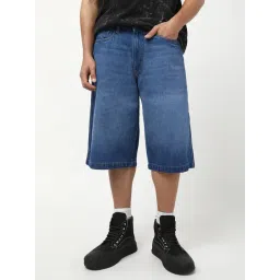 Bewakoof Blue Straight Fit Plain Shorts-picture-30