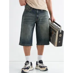 Bewakoof Blue Straight Fit Solid Shorts-picture-17