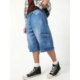 Bewakoof Blue Straight Fit Solid Shorts image 3