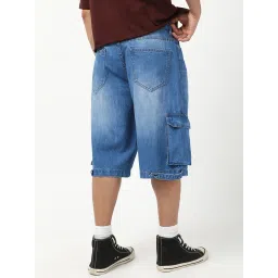 Bewakoof Blue Straight Fit Solid Shorts image 2