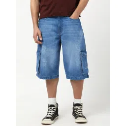 Bewakoof Blue Straight Fit Solid Shorts image 1