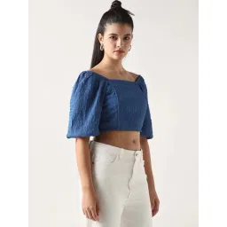 Bewakoof Blue Textured Regular Fit Top-picture-28