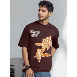 Bewakoof Brown Cotton Oversized Fit Graphic T-Shirt-picture-48