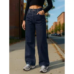 Bewakoof Dark Blue Straight Fit High Rise Jeans-picture-41