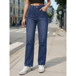 Bewakoof Dark Blue Straight Fit High Rise Jeans-picture-11