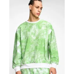 Bewakoof Green and White Loose Fit Tie - Dye Print Oversized Sweatshirt-image-36