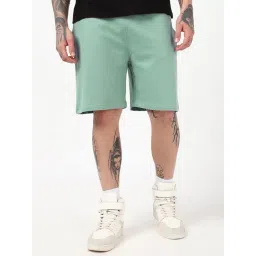 Bewakoof Green Blended Relaxed Fit Solid Oversized Shorts-image-8