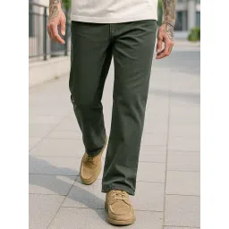 Bewakoof Green Cotton Baggy Fit Solid Jeans-image-12