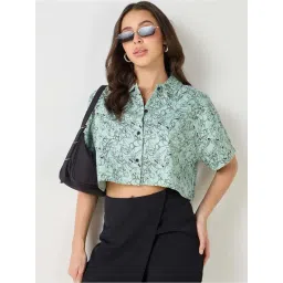 Bewakoof Green Cotton Relaxed Fit Printed Shirt-image-6