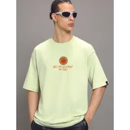 Bewakoof Green Oversized Graphic T-Shirt-image-35