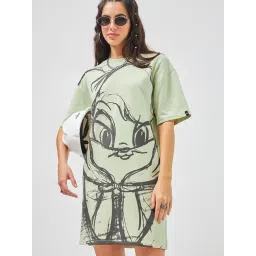 Bewakoof Green Print Oversized T-Shirt Dress-image-26