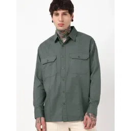 Bewakoof Grey Cotton Relaxed Fit Solid Cargo Shirt-picture-10
