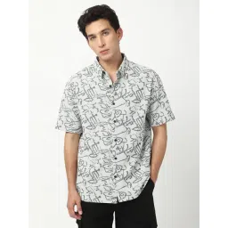 Bewakoof Grey Relaxed Fit Printed Casual Shirt-picture-42