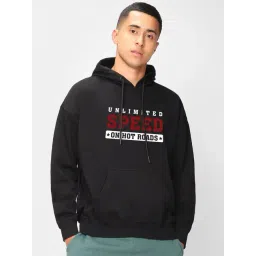 Bewakoof Jet Black Fleece Graphic Relaxed Fit Hoodie-picture-13