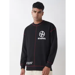 Bewakoof Jet Black Graphic Relaxed Fit Sweatshirt-picture-48