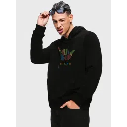 Bewakoof Jet Black Regular Fit Graphic Print Hooded Sweatshirt-picture-24