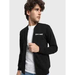 Bewakoof Jet Black Regular Fit Mandarin Collar Printed Sweatshirt-picture-13