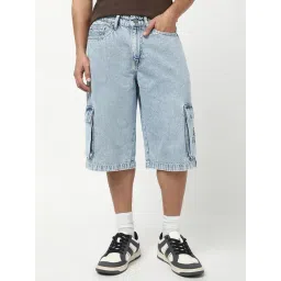 Bewakoof Light Blue Straight Fit Solid Shorts-picture-23