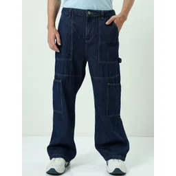 Bewakoof Men Baggy Straight Fit Clean Look High-Rise Cotton Cargo Jeans-picture-32