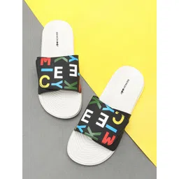 Bewakoof Men Black & White Mickey Typo Printed Sliders-picture-11