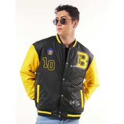 Bewakoof Men Oversized Fit Varsity Jacket with Patchwork-picture-23