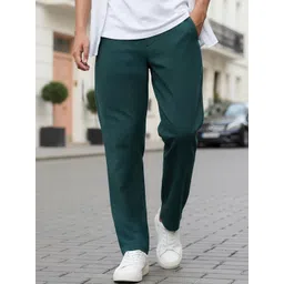 Bewakoof Men Sea Moss Green Cotton Linen Trousers-picture-26