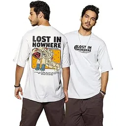 bewakoof Men's 100% Cotton 220 GSM Graphic Print Oversized Fit Round Neck T-Shirt-picture-48