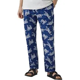 bewakoof Men's All Over Printed Regular Fit Poplin Cotton Pyjamas_642192_Blue_L-picture-36