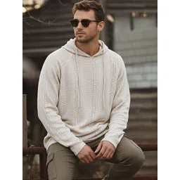 Bewakoof Men's Beige Textured Lace Hoodies-picture-12