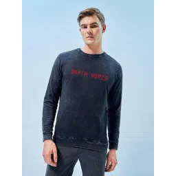Bewakoof Men's Black Deathnote Ryuk Graphic Printed Acid Wash Sweatshirt-picture-40