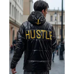 Bewakoof Men's Black Shine Hustle Typography Oversized Jacket-picture-11