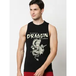 Bewakoof Men's Jet Black Dragon Graphic Printed Oversized Vest-picture-17