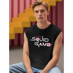 Bewakoof Men's Jet Black Squid Game Graphic Printed Oversized Vest-picture-33