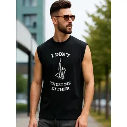 Bewakoof Men's Jet Black Trust Me Graphic Printed Boxy Fit Vest-picture-31