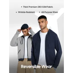 Bewakoof Men's Navy Blue Reversible Zipper Airport Hoodies-picture-26