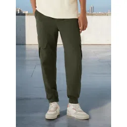 Bewakoof Men's Olive Green Super Loose Fit Nylon Cargo Jogger Pant-picture-21