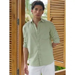 Bewakoof Men's Sage Green Cotton Linen Shirt-picture-30