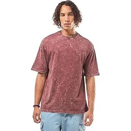 bewakoof Men's Self Design Oversized Fit Half Sleeve Round Neck Pure Cotton Acid Wash T-Shirt-picture-26