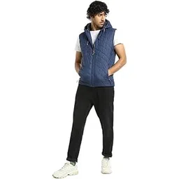 bewakoof Men's Solid Regular Fit Sleeveless Hooded Nylon Puffer Jacket-picture-24