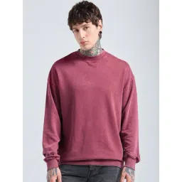 Bewakoof Men's Tibetan Red Oversized Acid Wash Sweatshirt-picture-21