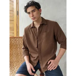 Bewakoof Men's Toffee Brown Cotton Linen Shirt-picture-17
